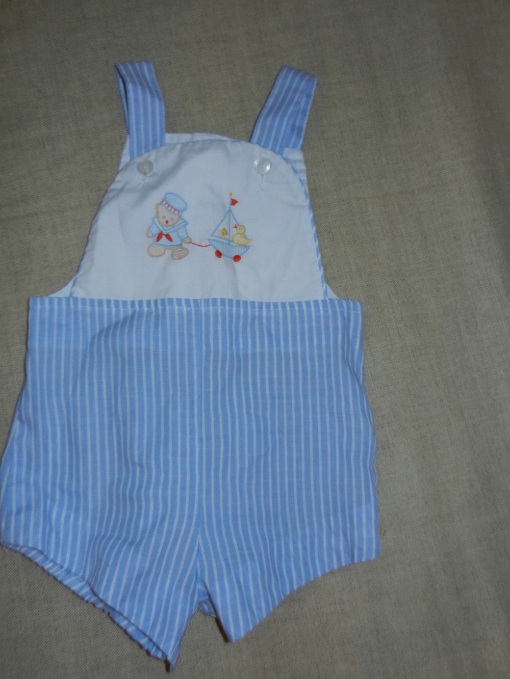 Vintage Blue Striped Baby Embroidered Romper